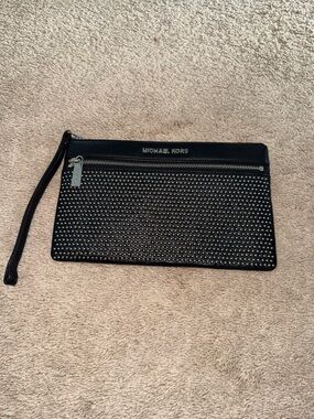 Michael Kors Black Studded Wristlet Pouch with Silver Hardware